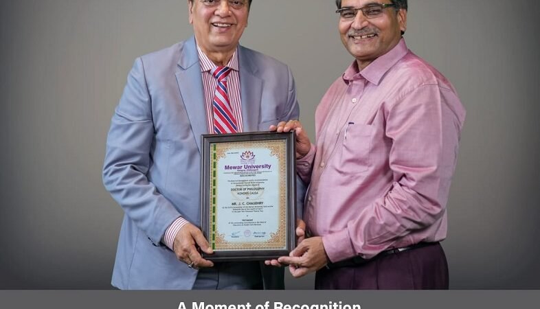 Renowned Educationist, Entrepreneur and Numerologist Shri J.C. Chaudhry conferred with  Doctor of Philosophy (Honoris Causa) by Mewar University, Rajasthan