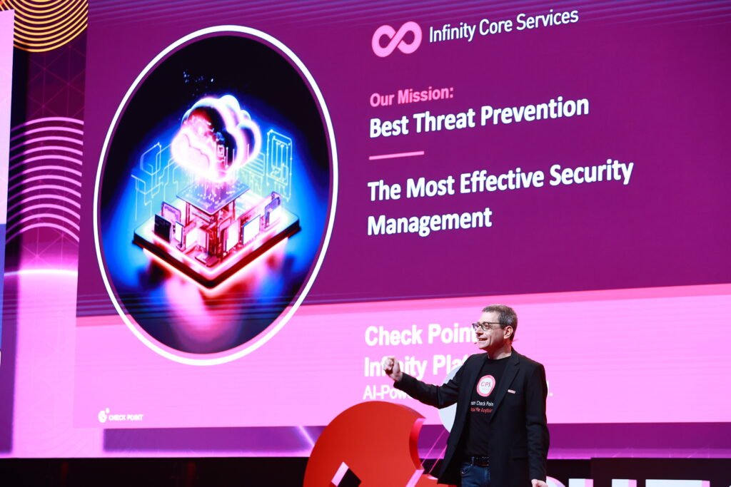 Stills from CPX APAC 2024, Eyal Manor, VP of Product Management at Check Point Software Technologies briefs about first-generation Infinity AI Copilot