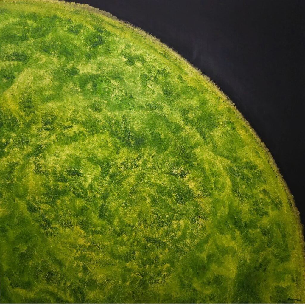 Earth – Oil on Canvas 5X5 feet - Emerald whispers of the cosmos dance with ethereal whispers