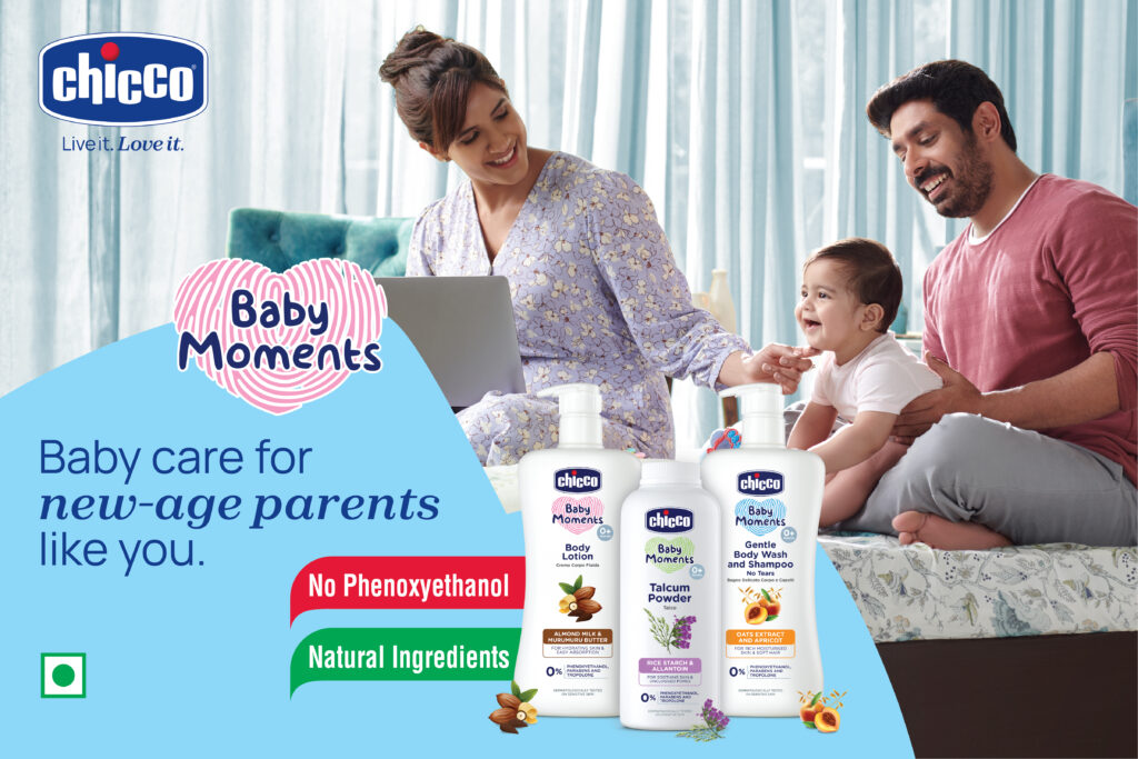 Chicco’s ‘No Phenoxyethanol’ range of Baby Moments Baby Cosmetics is becoming a sought-after choice of New-age parents for their babies